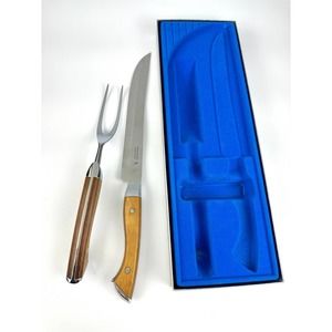 Zepter Linea Collection Carving Set With Box Wood Stainless Knife Fork USA Made